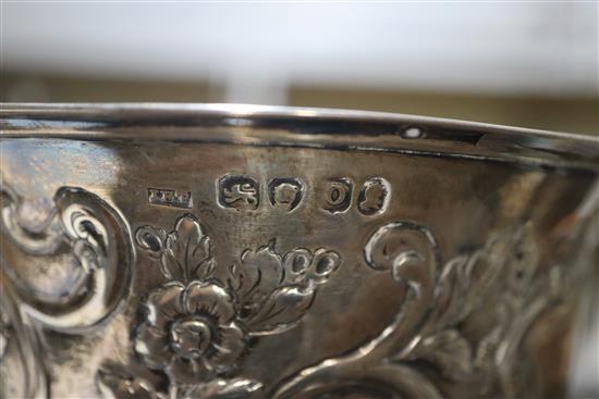 A George IV embossed silver campana shaped cup, J.E. Terry & Co, London, 1829 (stem a.f.), gross 15.5 oz.